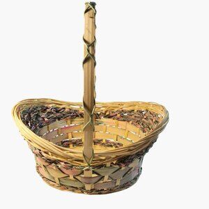 Multicolor Wicker Easter Basket Pastel Hand Woven Handled 10x10 inch